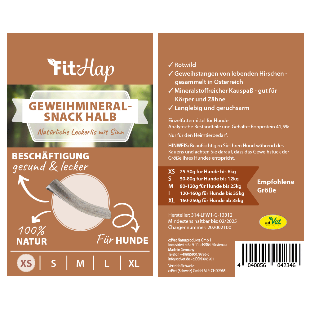 Fit-Hap Geweihmineral-Snack halb XS (25-50 g)